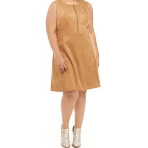 Sandra Darren (Size 22W) Sleeveless Faux Suede Zip Front Fit-and Flare Dress
